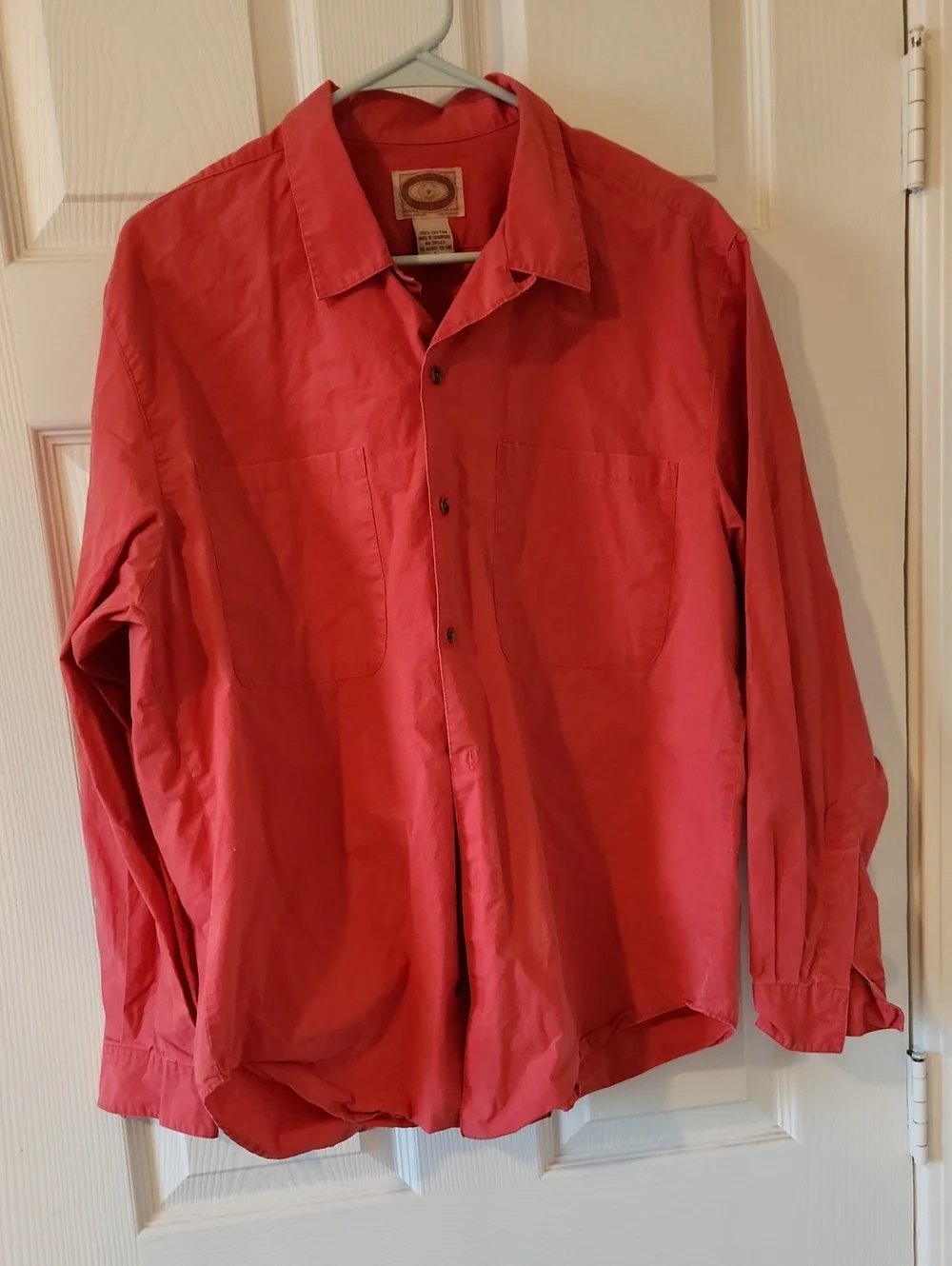 Rare ! VTG Banana Republic Men's Coral Red Button-Up Shirt Sz L 100% Cotton